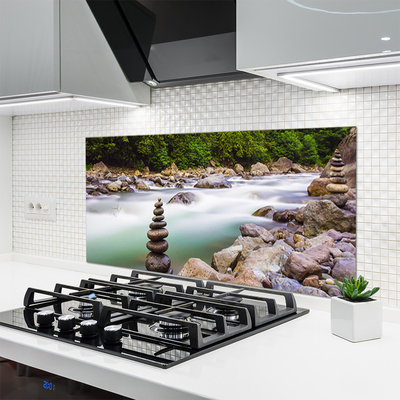 Kitchen Splashback Forest lake stones landscape green white grey brown