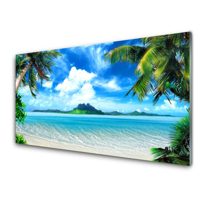 Kitchen Splashback Palm tree sea landscape brown green blue