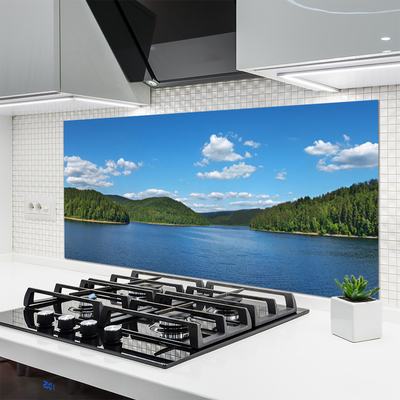 Kitchen Splashback Lake forest landscape green blue