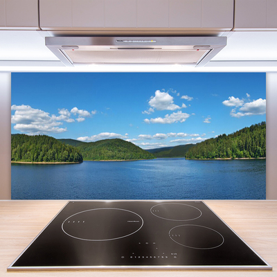 Kitchen Splashback Lake forest landscape green blue