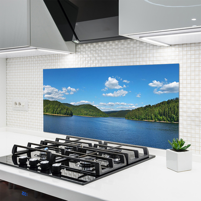 Kitchen Splashback Lake forest landscape green blue