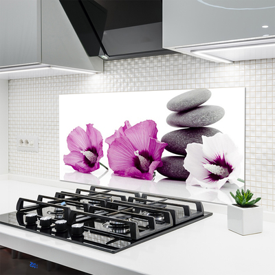 Kitchen Splashback Flower stones floral pink white grey