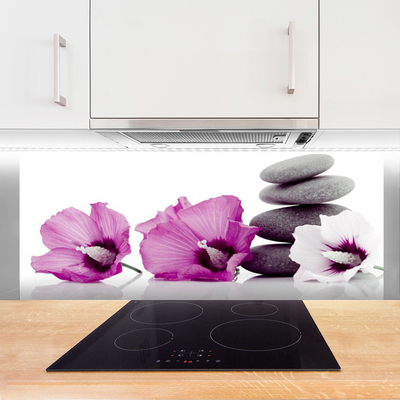 Kitchen Splashback Flower stones floral pink white grey