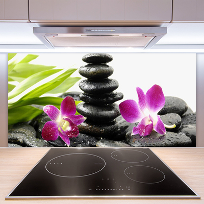 Kitchen Splashback Flower stones art red black