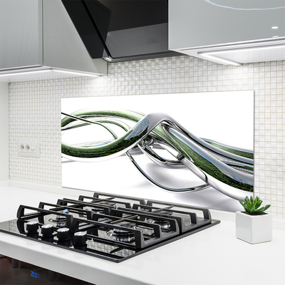 Kitchen Splashback Abstract art silver green