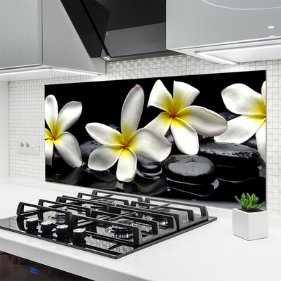 Kitchen Splashback Flower stones floral green white black