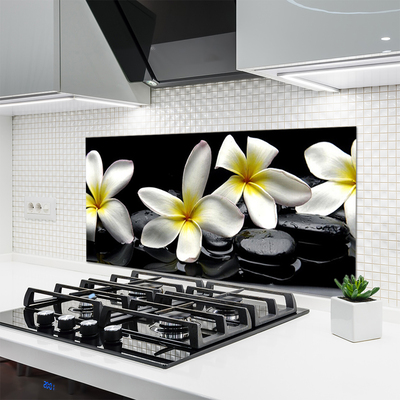 Kitchen Splashback Flower stones floral green white black