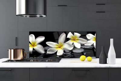 Kitchen Splashback Flower stones floral green white black