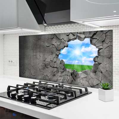 Kitchen Splashback Hole grass sky art grey blue green