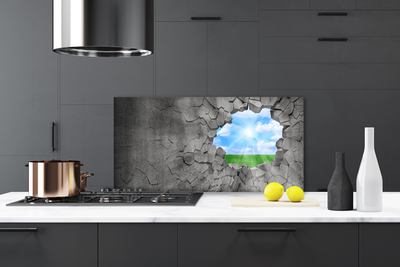 Kitchen Splashback Hole grass sky art grey blue green