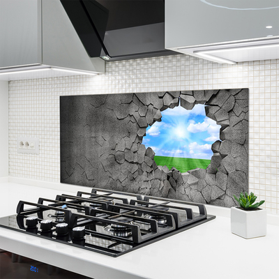 Kitchen Splashback Hole grass sky art grey blue green