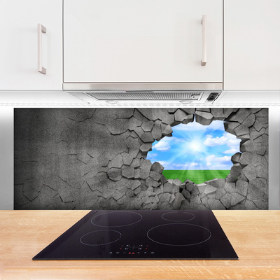 Kitchen Splashback Hole grass sky art grey blue green