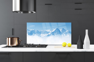 Kitchen Splashback Mountain fog landscape blue white