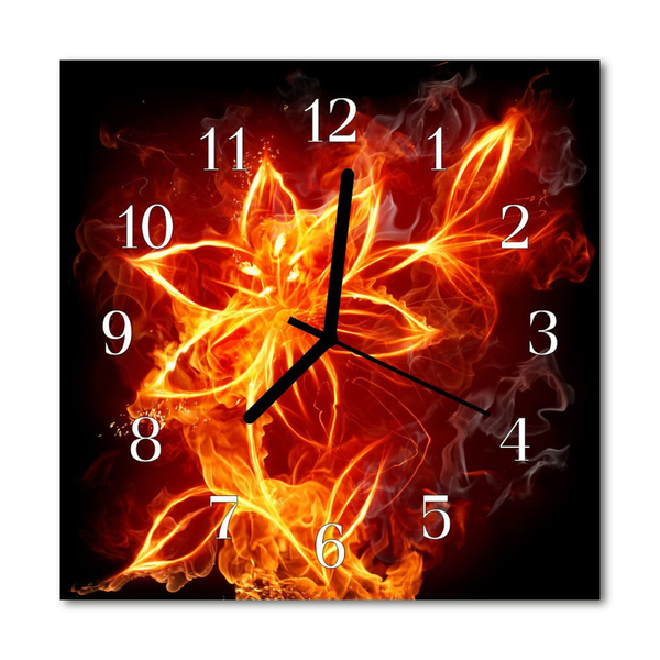 Glass Kitchen Clock Fire flower art orange