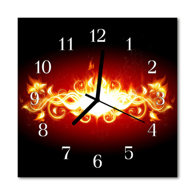 Glass Kitchen Clock Fire flower art orange