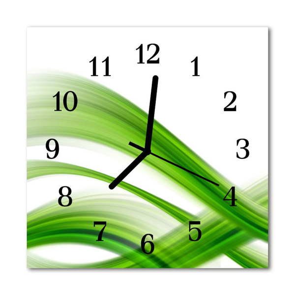 Glass Kitchen Clock Abstract wave art green