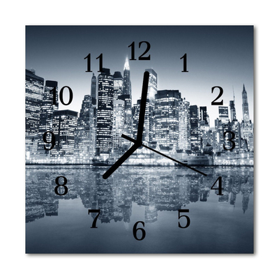 Glass Kitchen Clock Skyline city blue