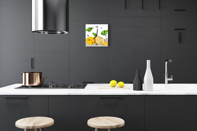 Glass Kitchen Clock Lemon food and drinks yellow