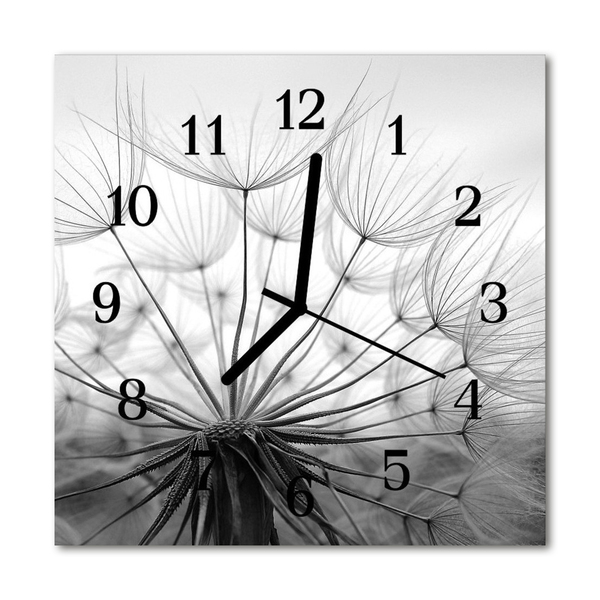 Glass Kitchen Clock Dandelion flowers & plants black & white