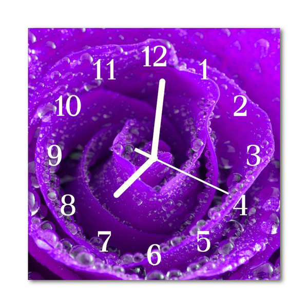Glass Kitchen Clock Rose flowers & plants purple