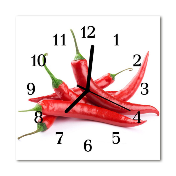 Glass Kitchen Clock Chillies kitchen red