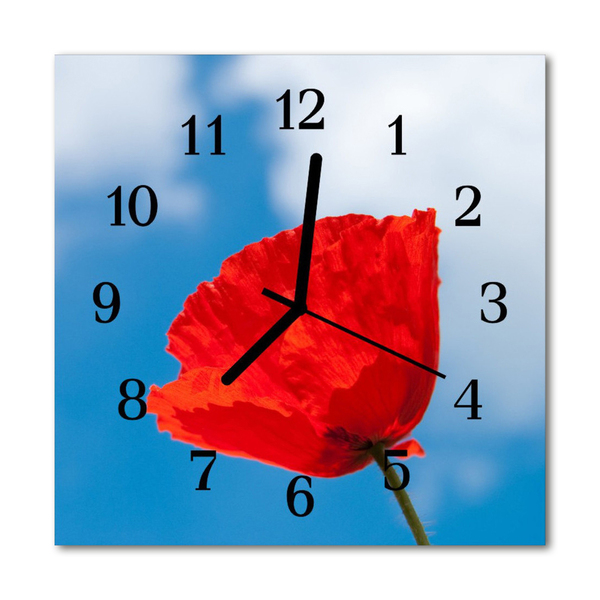 Glass Kitchen Clock Poppy flowers & plants red