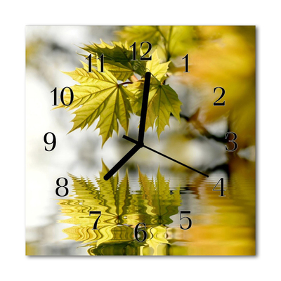Glass Kitchen Clock Maple leaf flowers & plants green