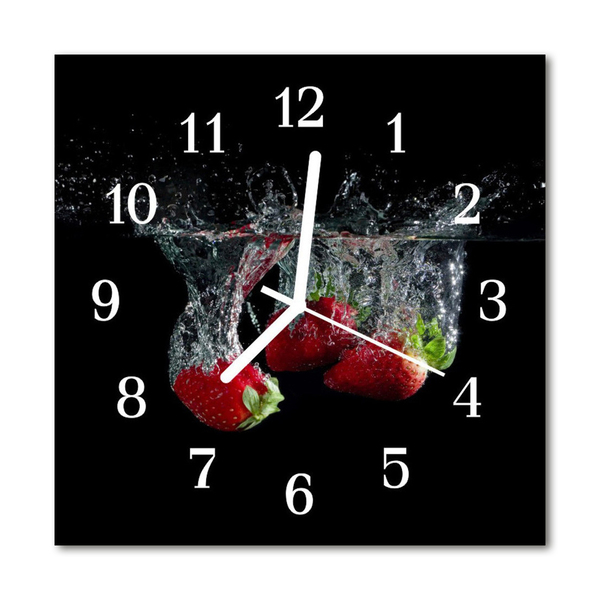 Glass Kitchen Clock Strawberries kitchen red