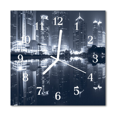 Glass Kitchen Clock Skyline city blue