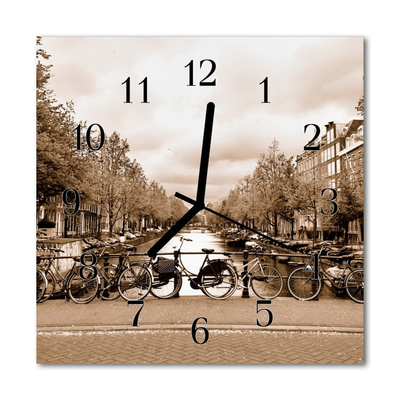 Glass Kitchen Clock Amsterdam city sepia