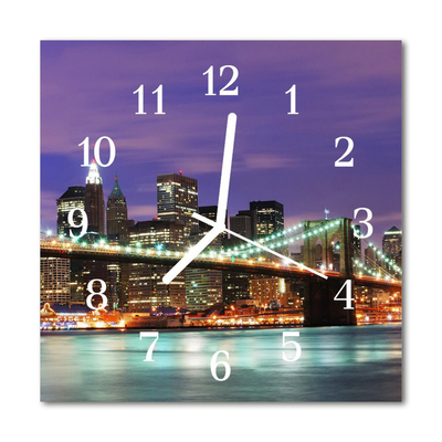 Glass Kitchen Clock Bridge skyline city multi-coloured