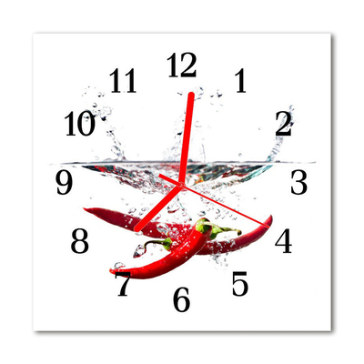 Glass Kitchen Clock Chillies kitchen red