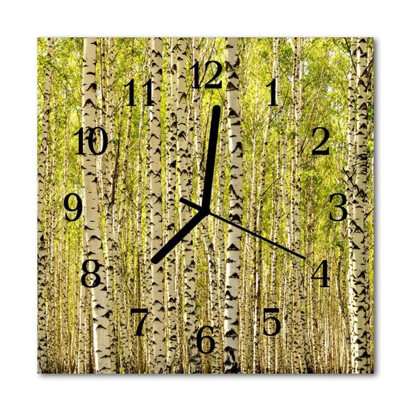 Glass Kitchen Clock Birches forest landscape green