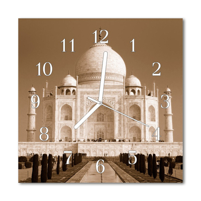 Glass Kitchen Clock Taj mahal architecture sepia