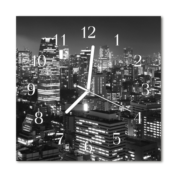 Glass Kitchen Clock Skyline city black & white