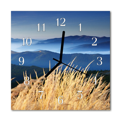 Glass Kitchen Clock Mountains grass landscape multi-coloured