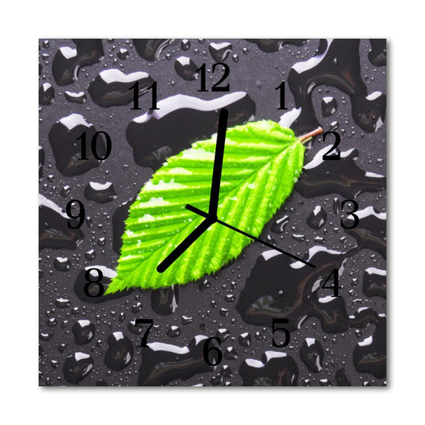 Glass Kitchen Clock Leaf flowers & plants green