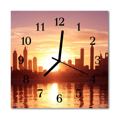 Glass Kitchen Clock Skyline city orange