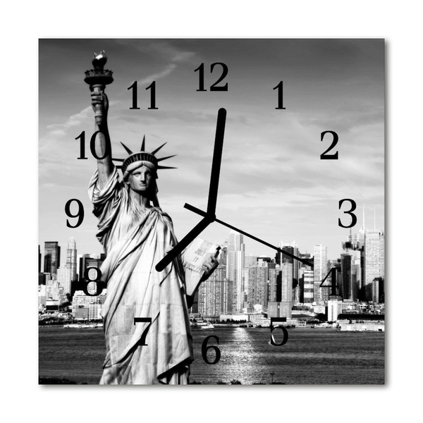 Glass Kitchen Clock Statue of liberty city black & white