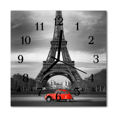 Glass Kitchen Clock Eiffel tower car city red