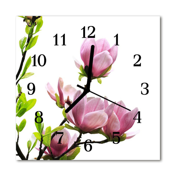 Glass Kitchen Clock Magnolia blossom flowers & plants pink