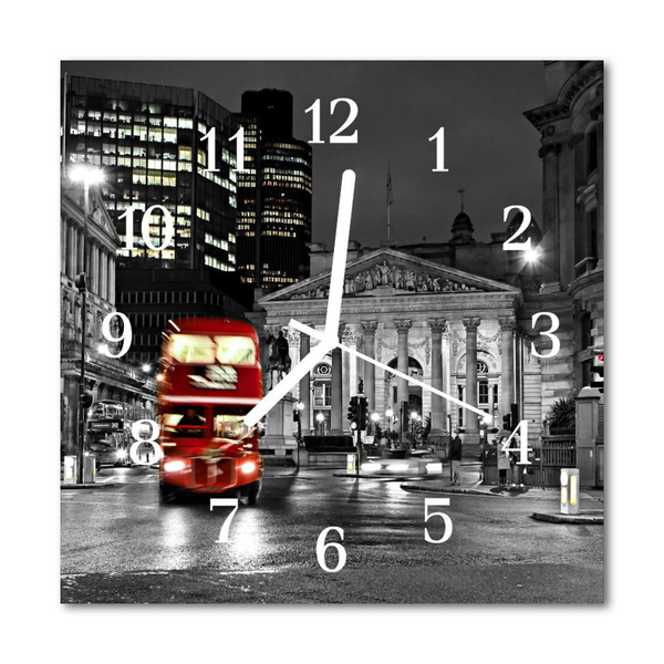 Glass Kitchen Clock Bus london city red