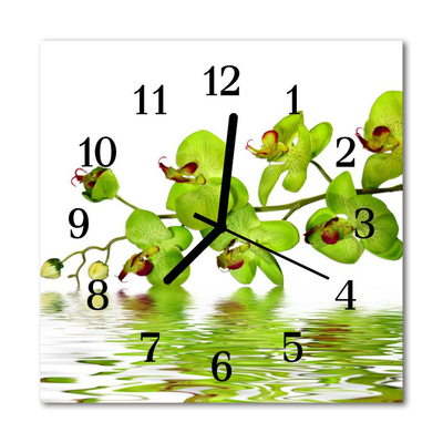 Glass Kitchen Clock Orchid flowers & plants green