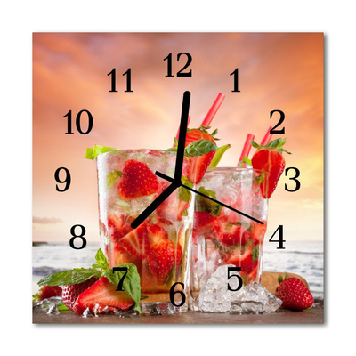 Glass Kitchen Clock Strawberries kitchen red