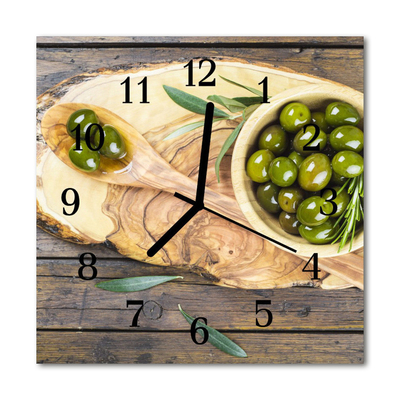 Glass Kitchen Clock Olives wood kitchen brown, green