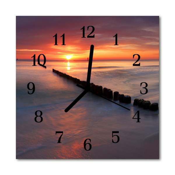 Glass Kitchen Clock Sea sun landscape red