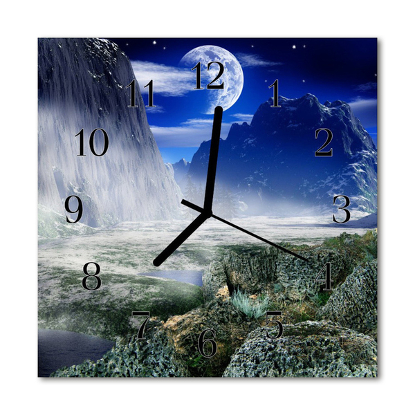 Glass Kitchen Clock Mountains moon landscape multi-coloured