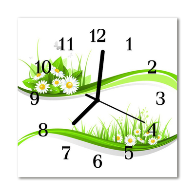 Glass Kitchen Clock Daisy flowers & plants green, white