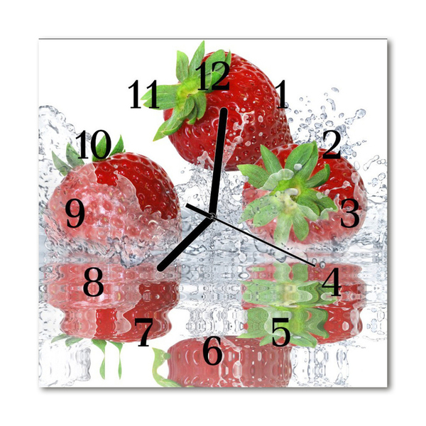 Glass Kitchen Clock Strawberries kitchen red