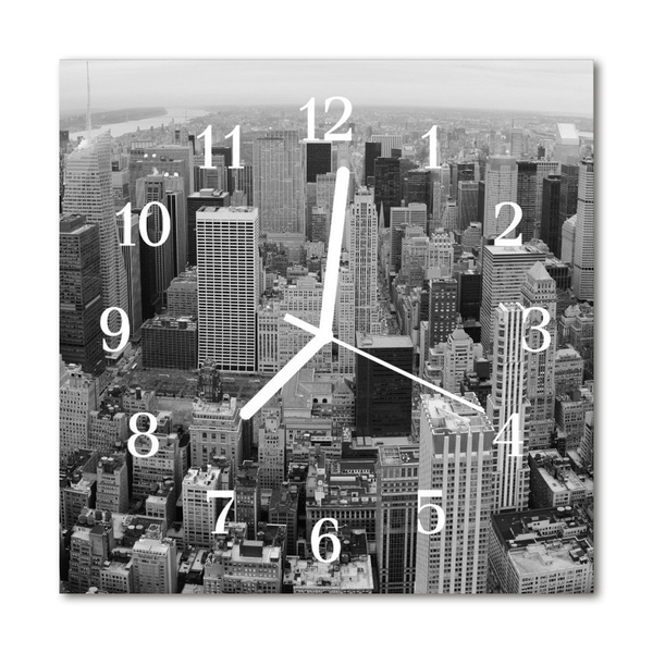 Glass Kitchen Clock Skyline city black & white